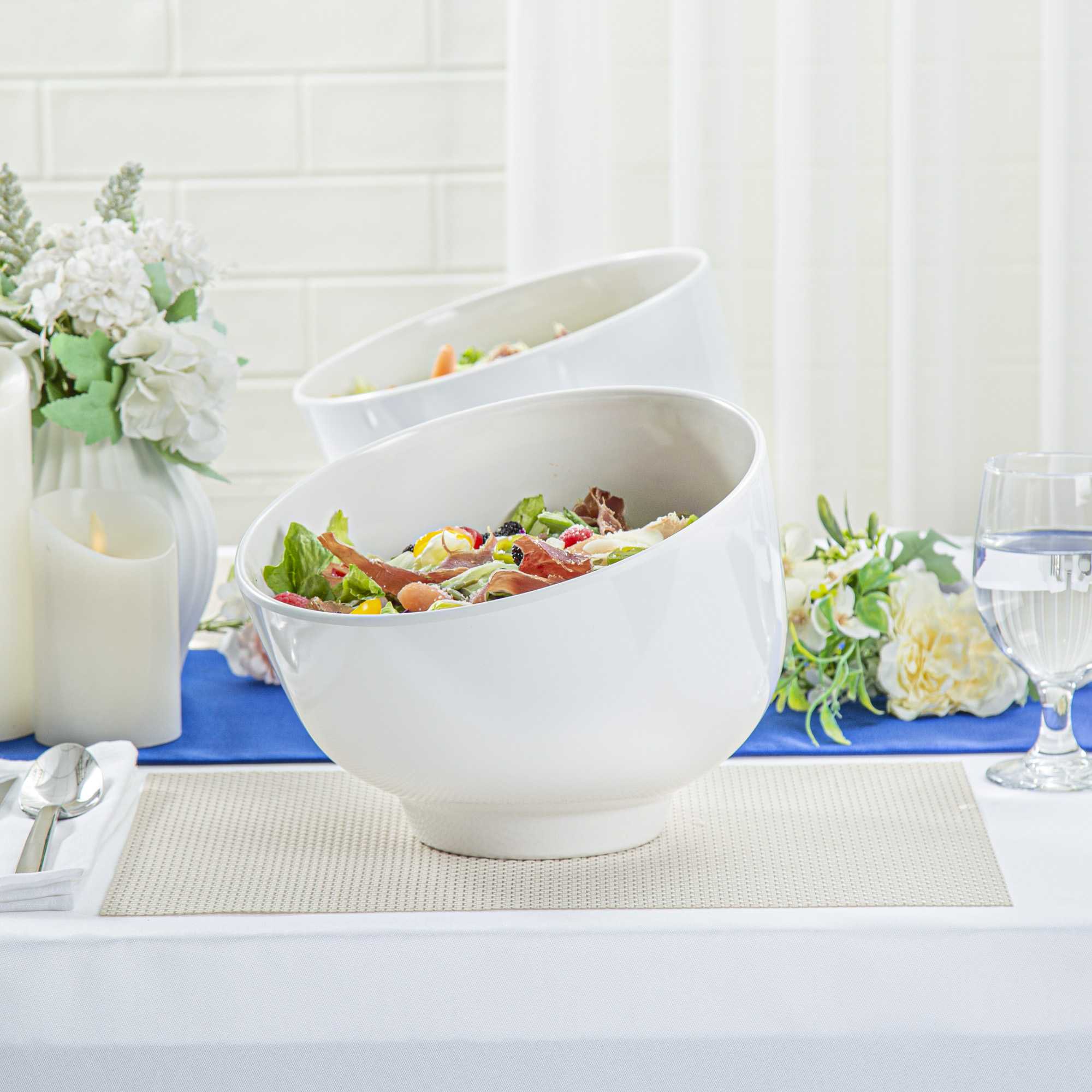 Voga 101 oz Round White Melamine Large Bowl - Slant - 10" x 9 3/4" x 7 3/4" - 2 count box