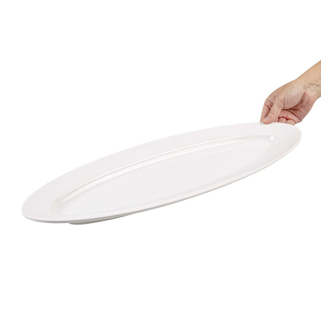 Voga Oval White Melamine Serving Plate - 23" x 9" x 1 3/4" - 2 count box