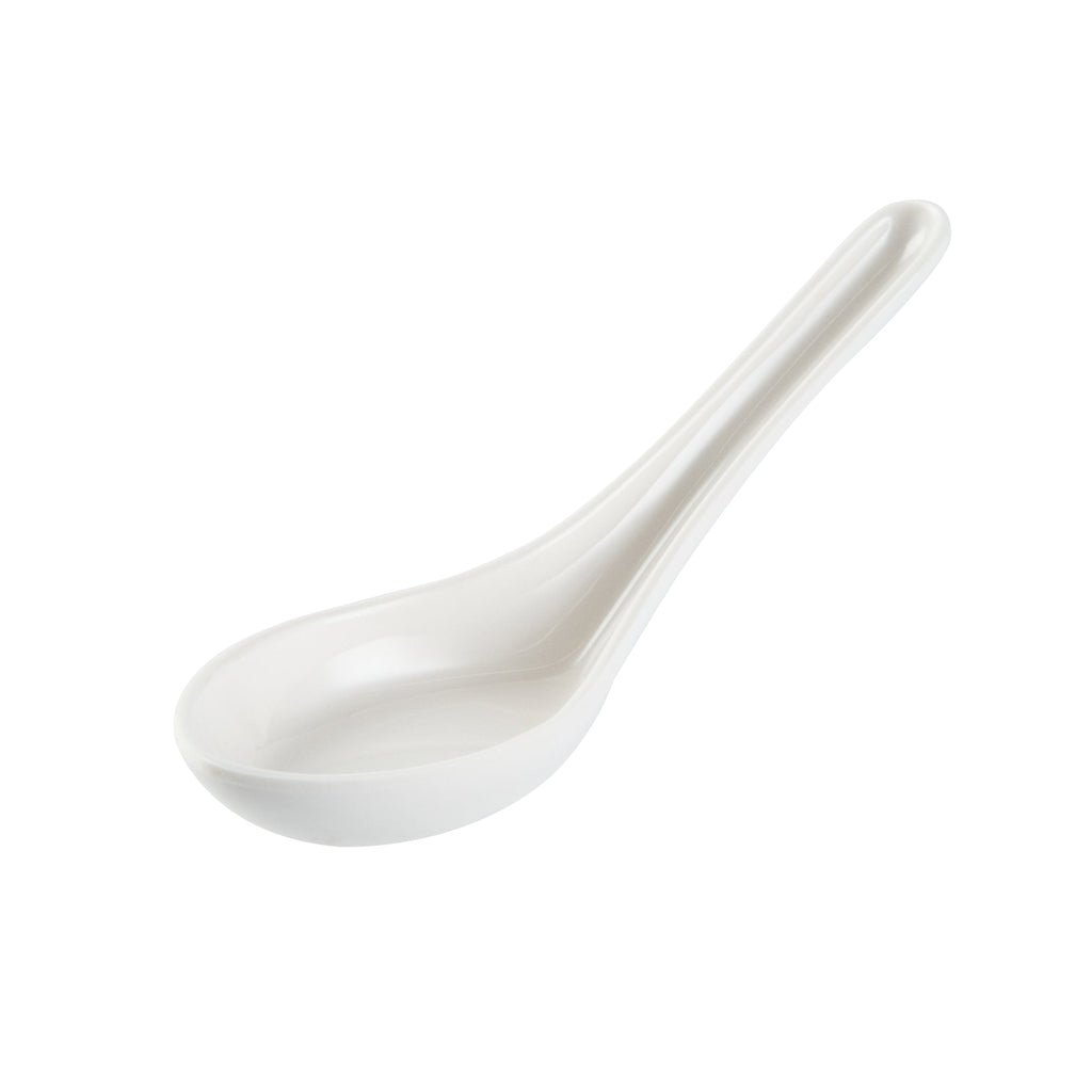 Voga White Melamine Asian Soup Spoon - 4 3/4" x 1 1/2" x 1 1/2" - 10 count box