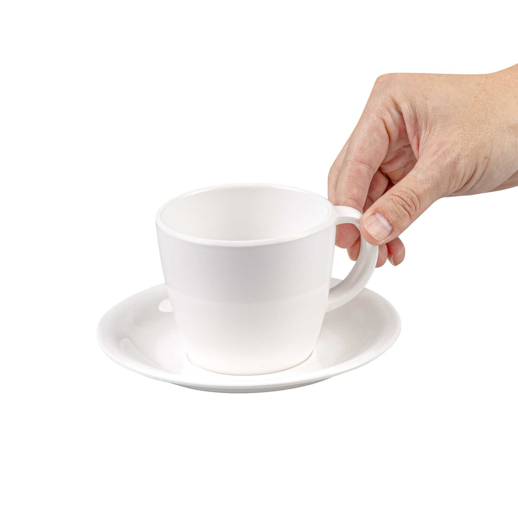Voga 10 oz Round White Melamine Coffee Cup and Saucer Plate - 10 sets - 6" x 6" x 3" - 10 count box