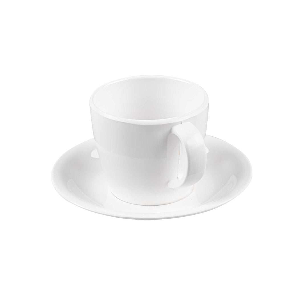 Voga 10 oz Round White Melamine Coffee Cup and Saucer Plate - 10 sets - 6" x 6" x 3" - 10 count box