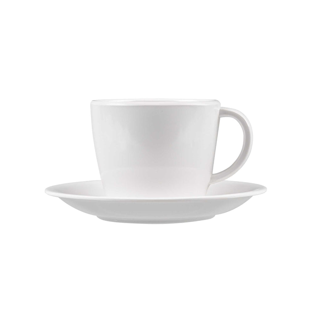 Voga 10 oz Round White Melamine Coffee Cup and Saucer Plate - 10 sets - 6" x 6" x 3" - 10 count box