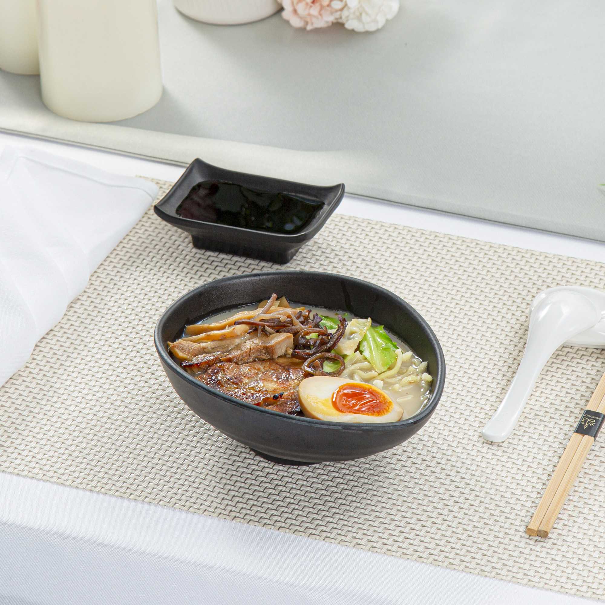 Voga 15 oz Round Black Melamine Freeform Small Bowl - Japonais, Black Stone - 7" x 5 1/2" x 2 1/2" - 2 count box