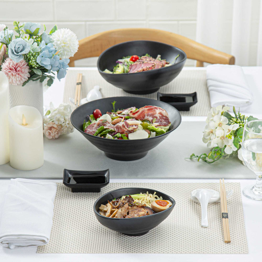 Voga 15 oz Round Black Melamine Freeform Small Bowl - Japonais, Black Stone - 7" x 5 1/2" x 2 1/2" - 2 count box