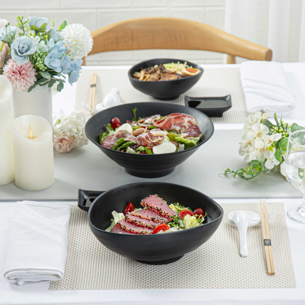 Voga 44 oz Round Black Melamine Freeform Large Bowl - Japonais, Black Stone - 9 1/2" x 7 3/4" x 3 1/2" - 2 count box