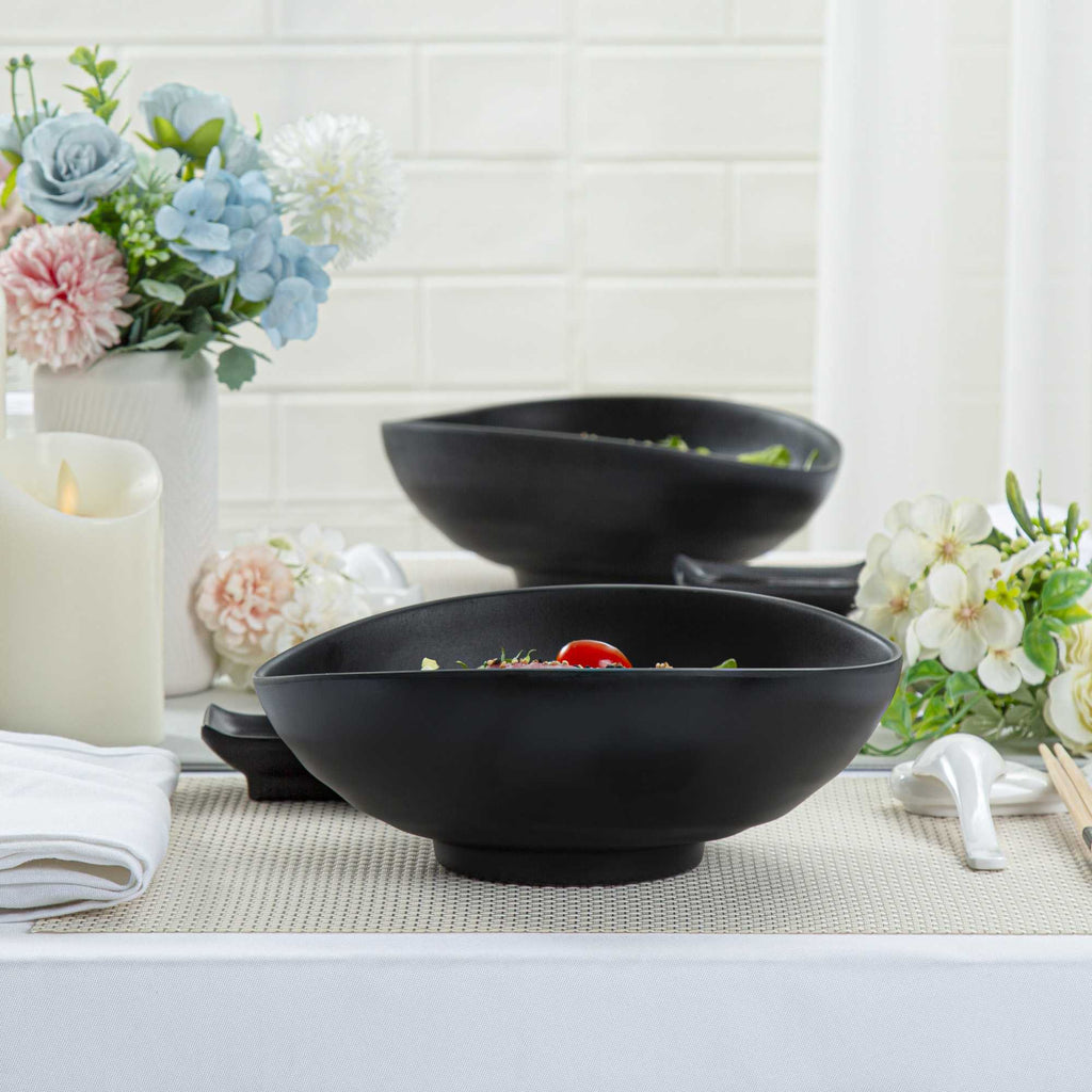 Voga 44 oz Round Black Melamine Freeform Large Bowl - Japonais, Black Stone - 9 1/2" x 7 3/4" x 3 1/2" - 2 count box