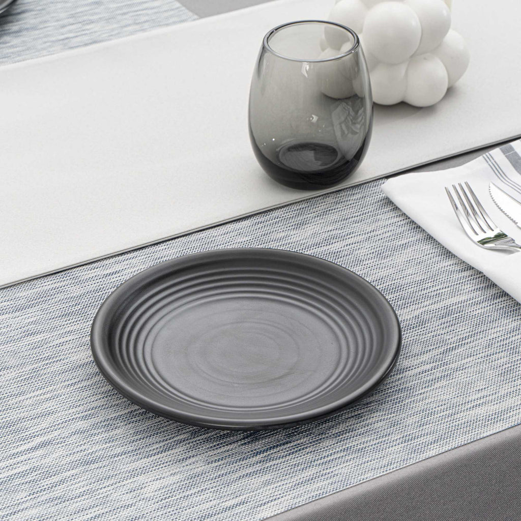 Voga Round Black Melamine Small Plate - Japonais, Black Stone - 8" x 8" x 1" - 10 count box