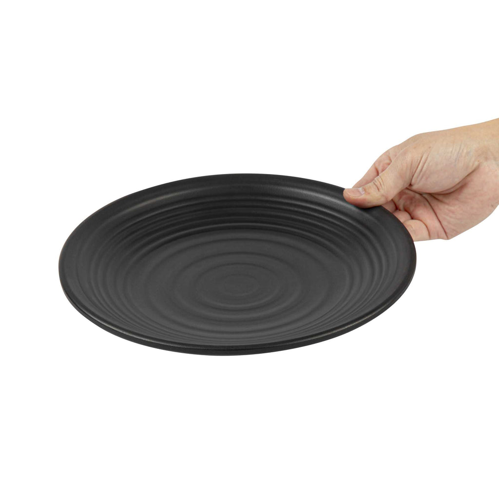 Voga Round Black Melamine Medium Plate - Japonais, Black Stone - 10" x 10" x 1 1/4" - 10 count box