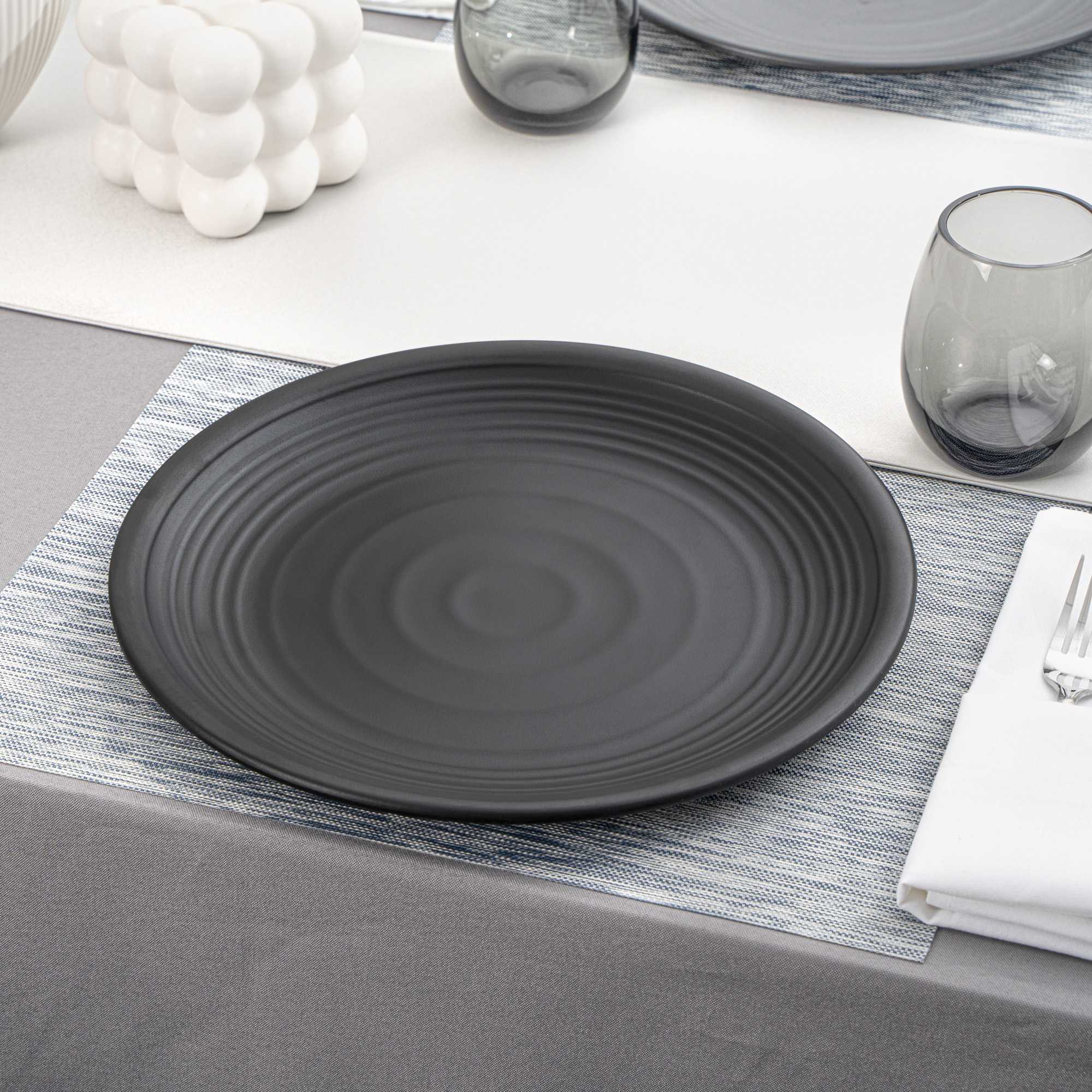 Voga Round Black Melamine Large Plate - Japonais, Black Stone - 12" x 12" x 1 1/4" - 10 count box