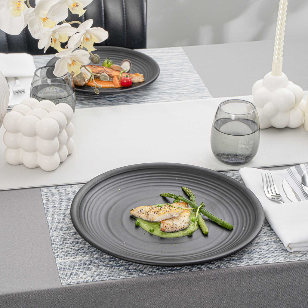 Voga Round Black Melamine Large Plate - Japonais, Black Stone - 12" x 12" x 1 1/4" - 10 count box