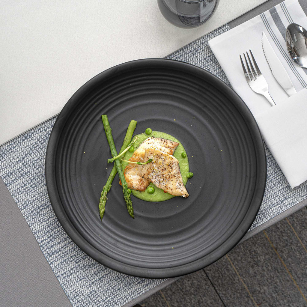 Voga Round Black Melamine Large Plate - Japonais, Black Stone - 12" x 12" x 1 1/4" - 10 count box