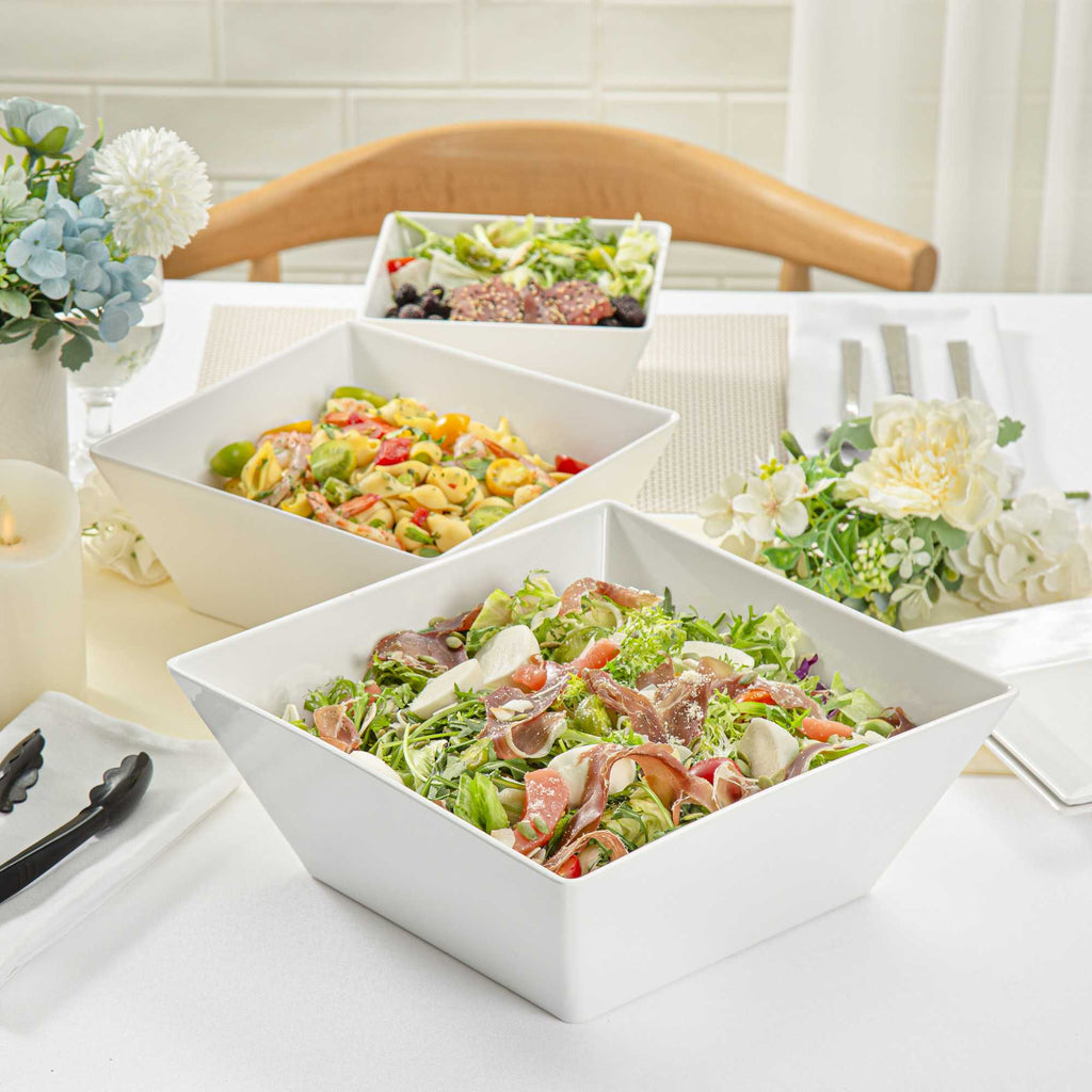 Voga 180 oz Square White Melamine Serving Bowl - Classic - 11 3/4" x 11 3/4" x 4 1/2" - 2 count box