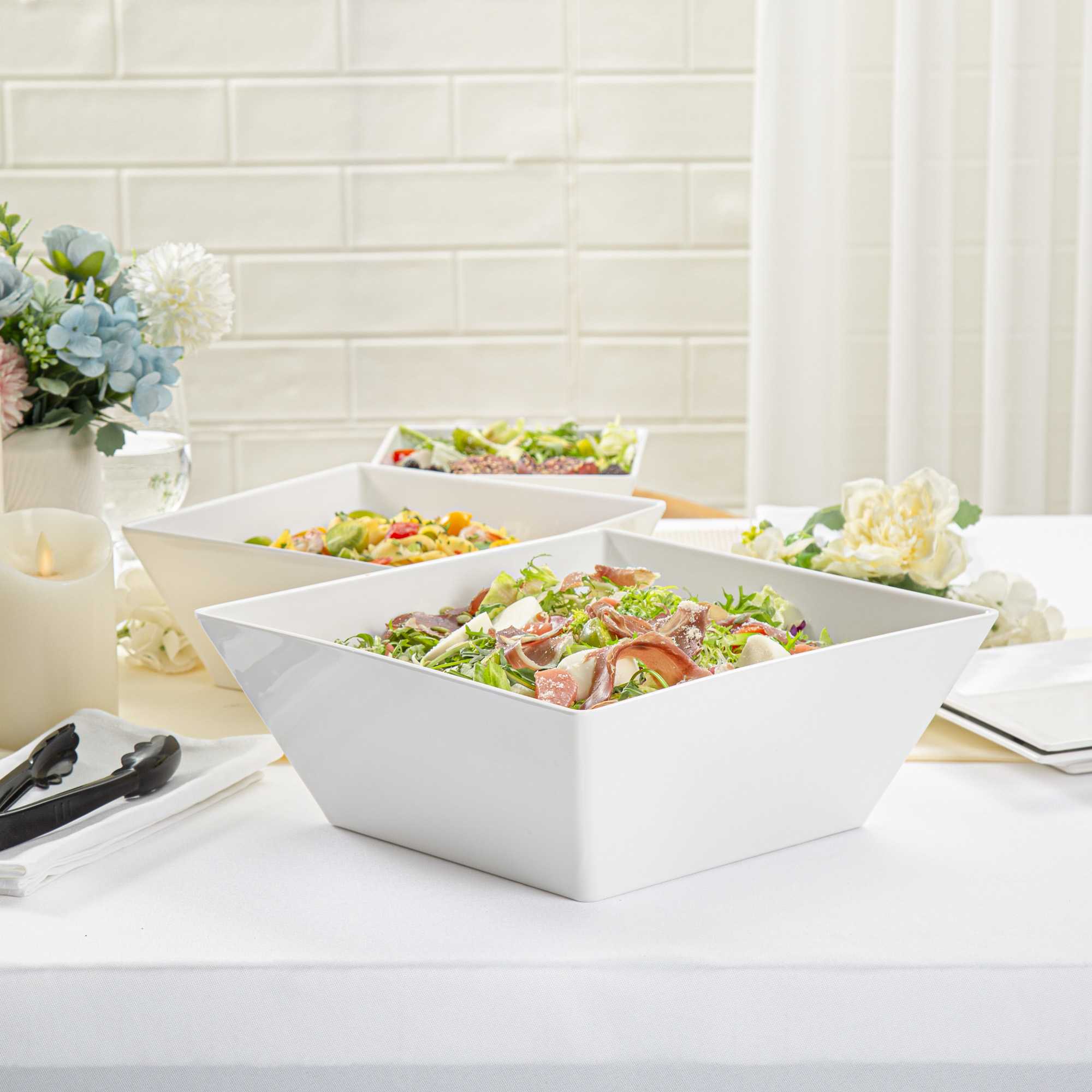 Voga 180 oz Square White Melamine Serving Bowl - Classic - 11 3/4" x 11 3/4" x 4 1/2" - 2 count box