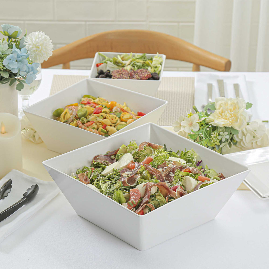 Voga 180 oz Square White Melamine Serving Bowl - Classic - 11 3/4" x 11 3/4" x 4 1/2" - 2 count box