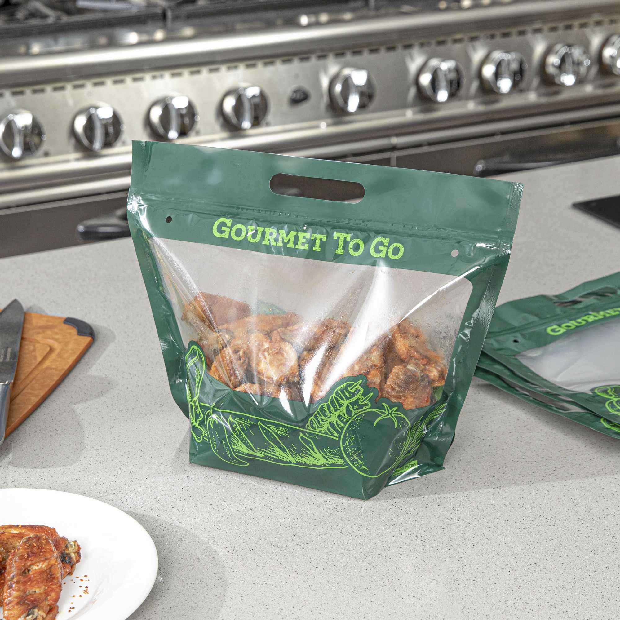 Bag Tek Green Plastic Rotisserie Chicken / Hot Food Bag - Hot & Fresh - 12 3/4 x 5 3/4 x 10 1/4 - 100 count box