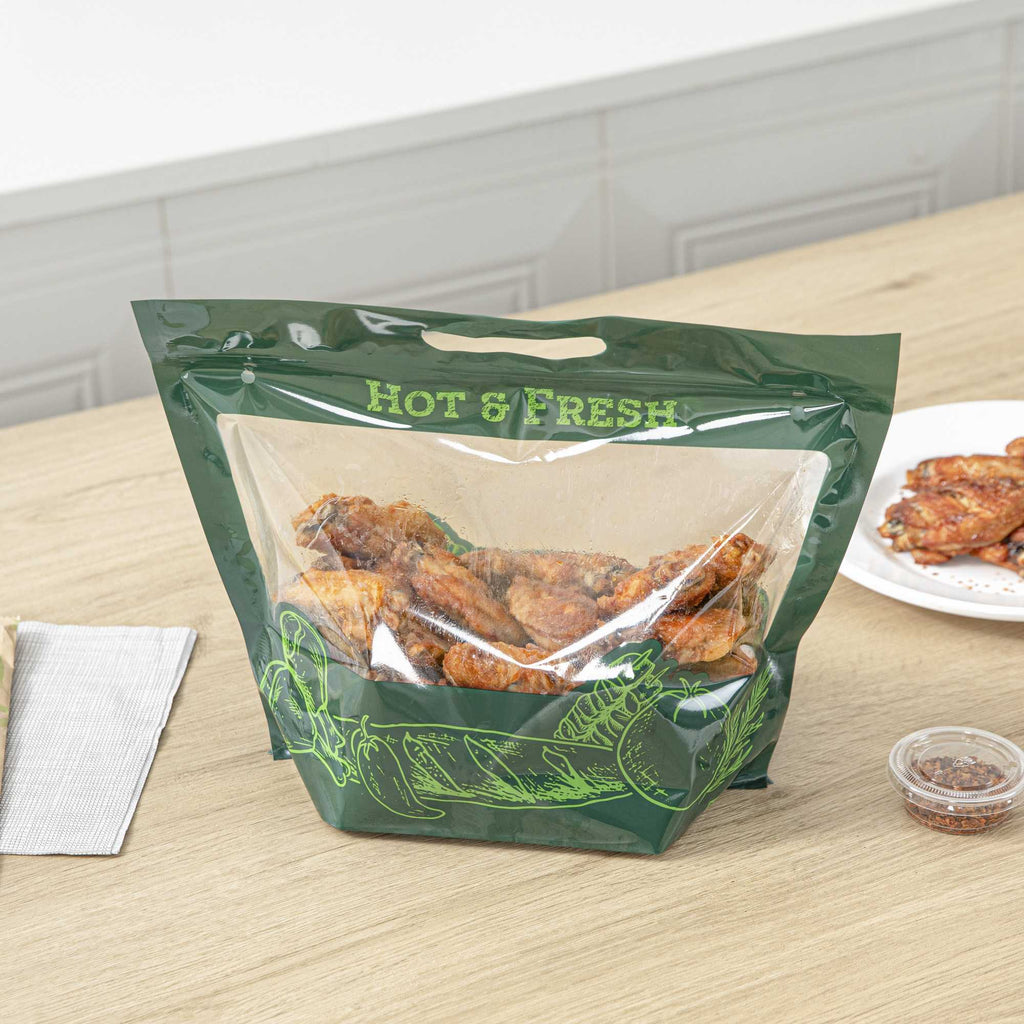 Bag Tek Green Plastic Rotisserie Chicken / Hot Food Bag - Hot & Fresh - 12 3/4 x 5 3/4 x 10 1/4 - 100 count box