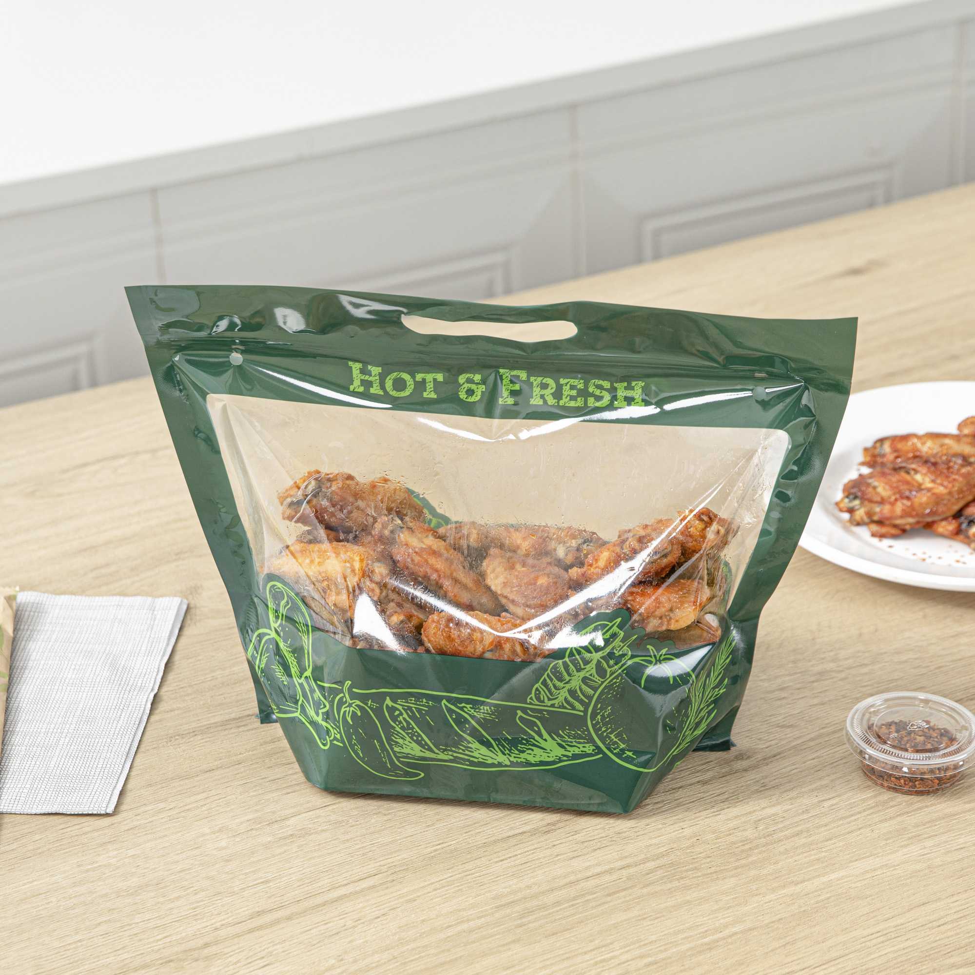 Bag Tek Green Plastic Rotisserie Chicken / Hot Food Bag - Hot & Fresh - 12 3/4 x 5 3/4 x 10 1/4 - 100 count box