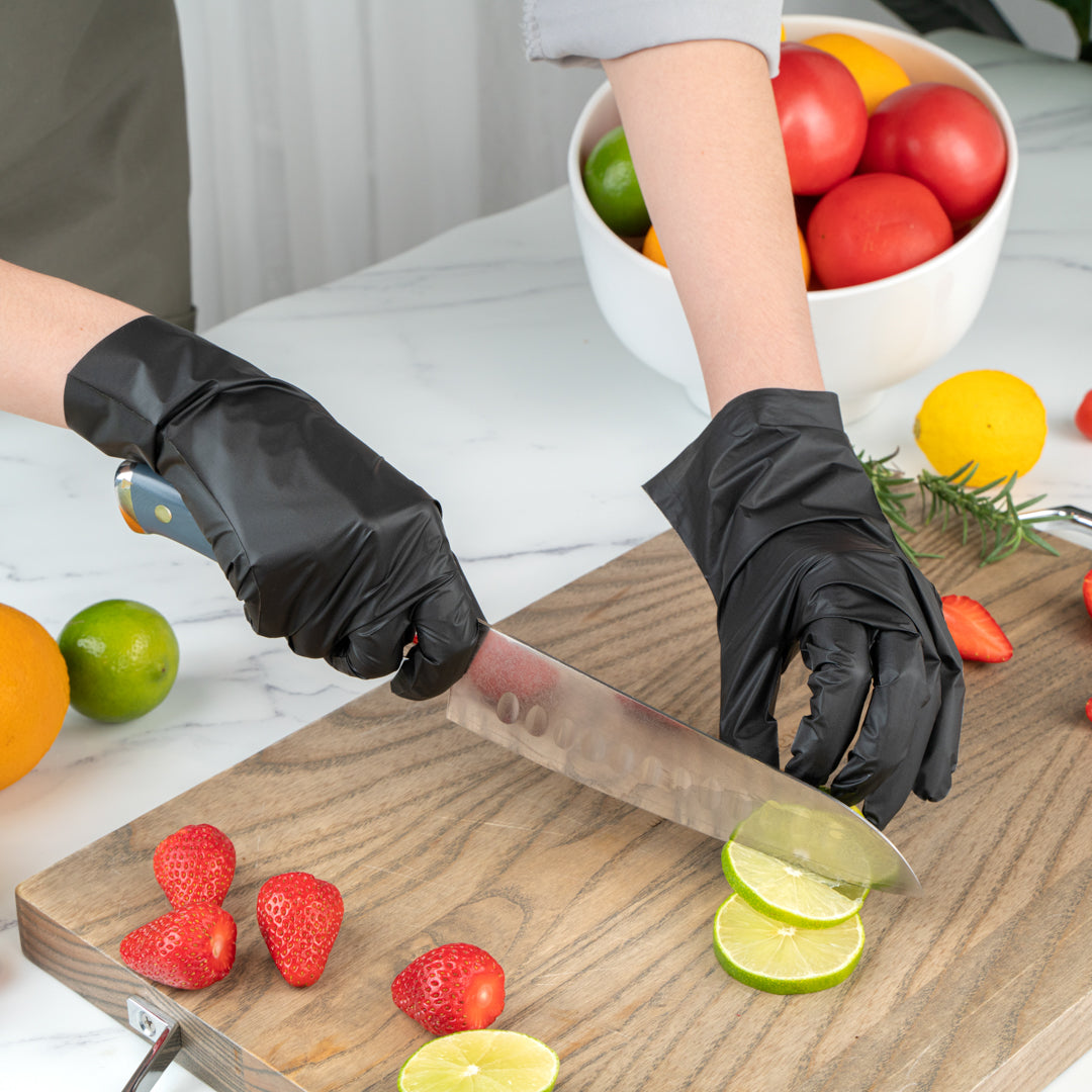 Serve Secure Black TPE Hybrid Plastic XXL Foodservice Gloves - Latex Free, Powder Free - 10 1/4" x 10 1/2" - 200 count box