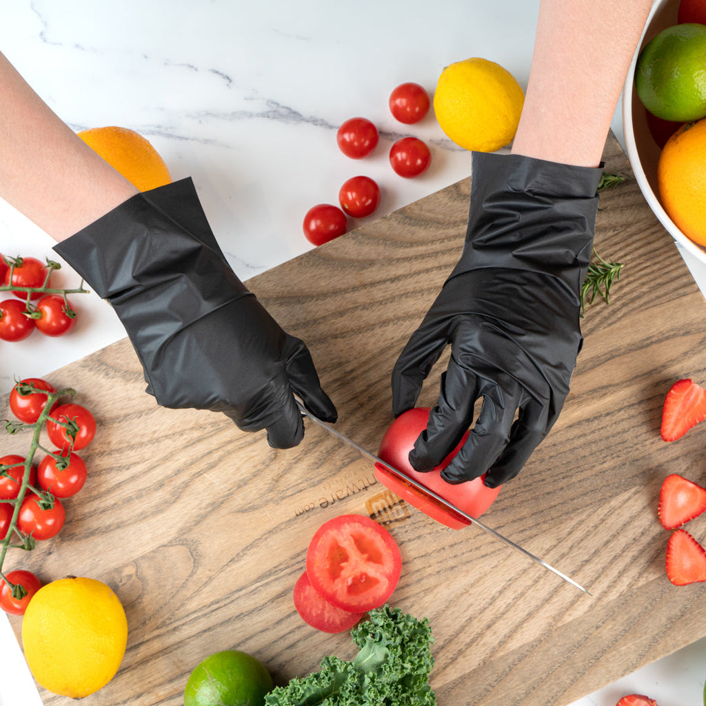 Serve Secure Black TPE Hybrid Plastic XXL Foodservice Gloves - Latex Free, Powder Free - 10 1/4" x 10 1/2" - 200 count box
