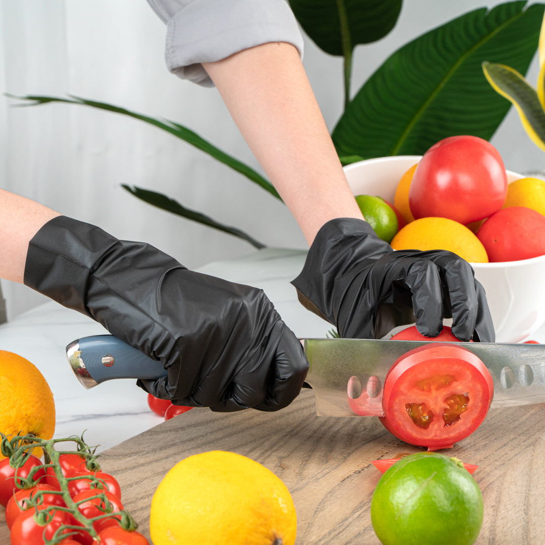 Serve Secure Black TPE Hybrid Plastic XXL Foodservice Gloves - Latex Free, Powder Free - 10 1/4" x 10 1/2" - 200 count box