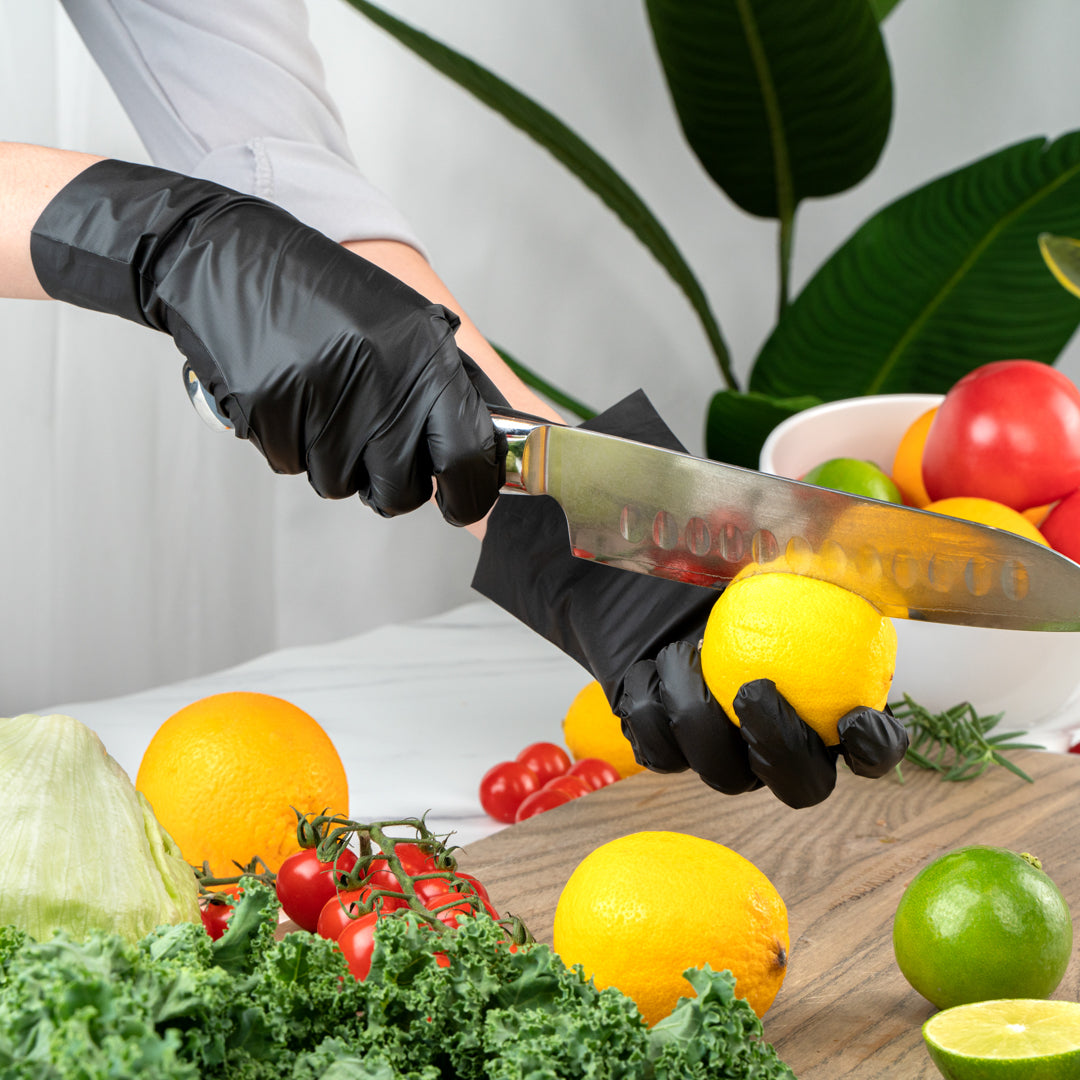 Serve Secure Black TPE Hybrid Plastic XXL Foodservice Gloves - Latex Free, Powder Free - 10 1/4" x 10 1/2" - 200 count box