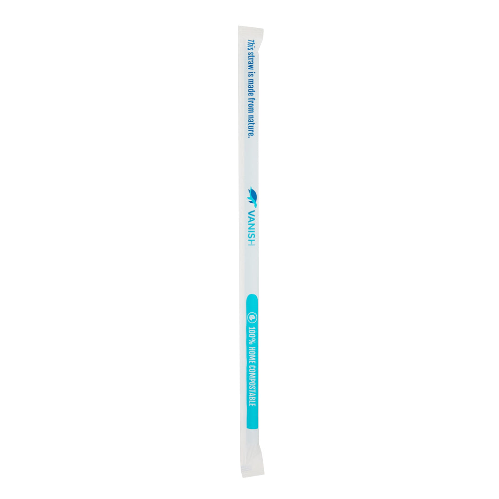 Vanish Blue PHA Plastic Straw - Wrapped, Compostable - 10 1/4" - 1000 count box