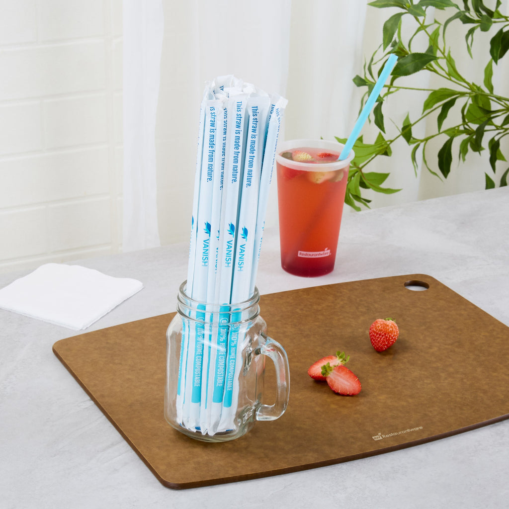 Vanish Blue PHA Plastic Straw - Wrapped, Compostable - 10 1/4" - 1000 count box
