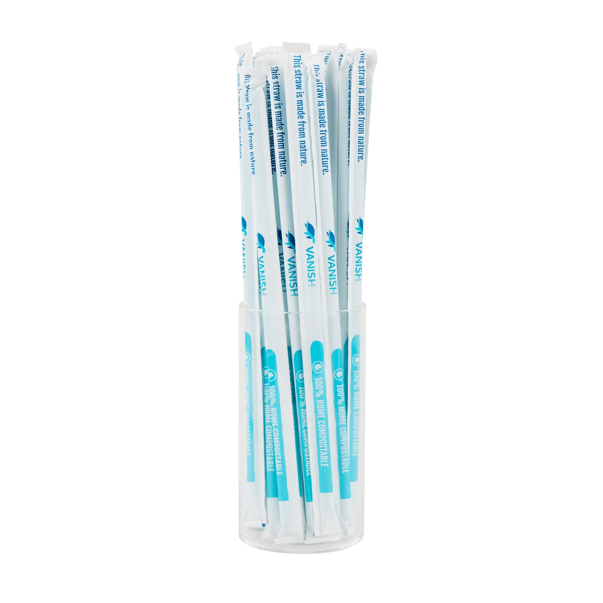 Vanish Blue PHA Plastic Straw - Wrapped, Compostable - 10 1/4" - 1000 count box
