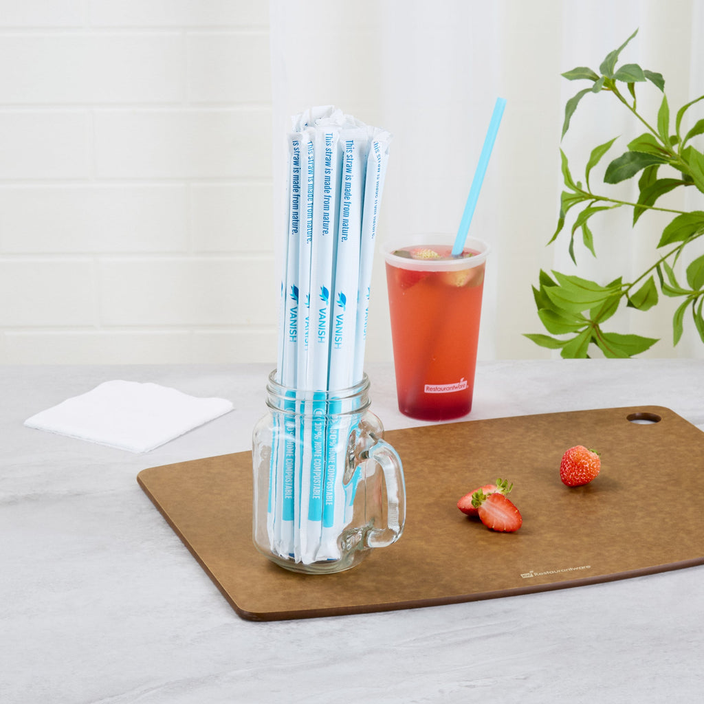 Vanish Blue PHA Plastic Straw - Wrapped, Compostable - 10 1/4" - 1000 count box