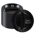 Chef 101 Round Black Plastic Plate - 3 Compartments, Microwavable - 9" x 9" x 3/4" - 100 count box