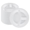 Chef 101 Round White Plastic Plate - 3 Compartments, Microwavable - 9" x 9" x 3/4" - 50 count box