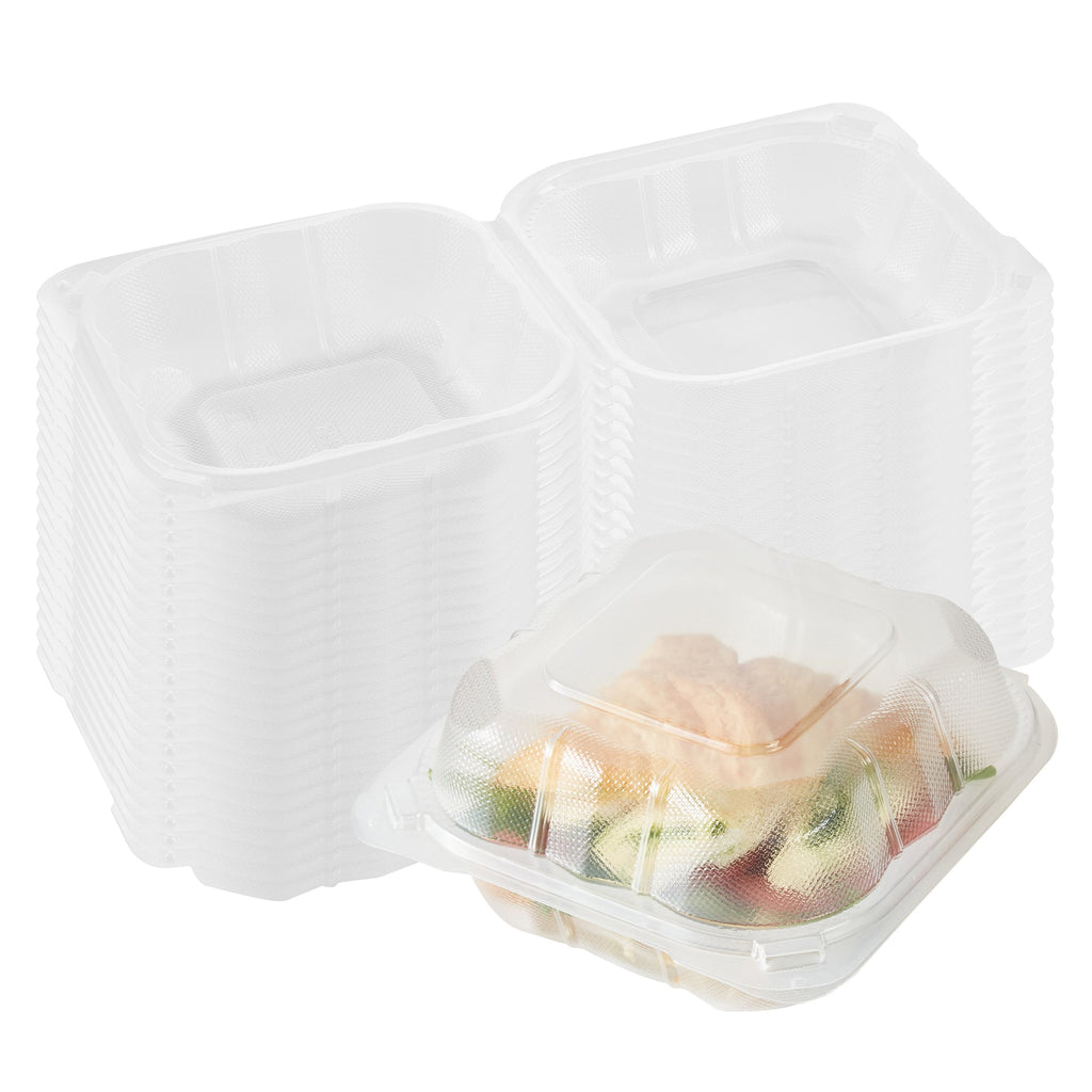 Chef 101 17 oz Square Clear Plastic Clamshell Container - Microwavable - 6" x 6" x 3" - -50 count box