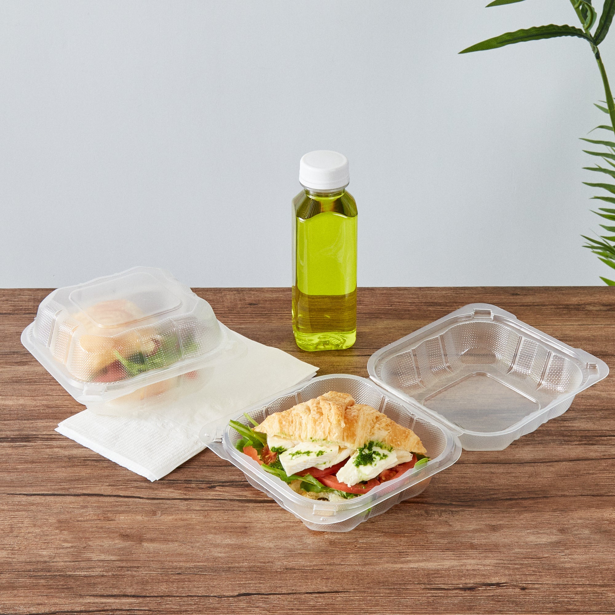 Chef 101 17 oz Square Clear Plastic Clamshell Container - Microwavable - 6" x 6" x 3" - -50 count box