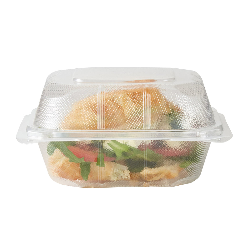 Chef 101 17 oz Square Clear Plastic Clamshell Container - Microwavable - 6" x 6" x 3" - -50 count box