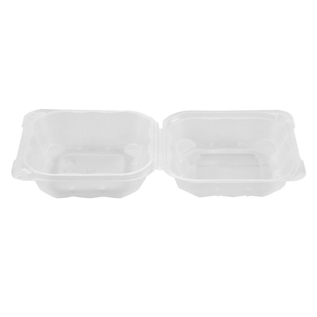 Chef 101 17 oz Square Clear Plastic Clamshell Container - Microwavable - 6" x 6" x 3" - -50 count box