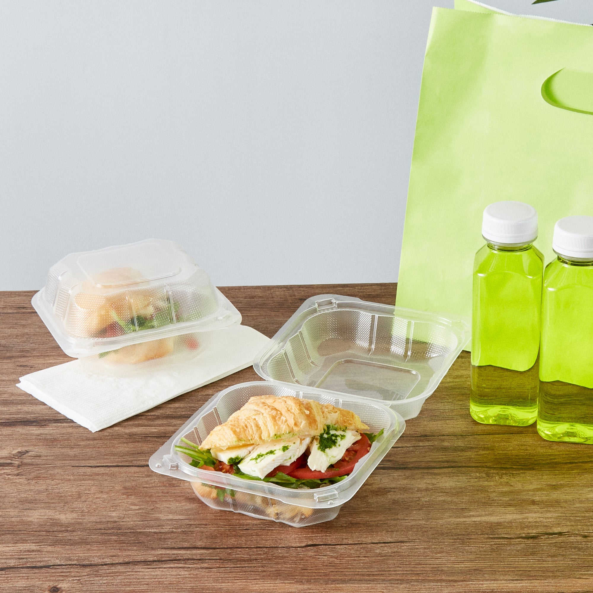 Chef 101 17 oz Square Clear Plastic Clamshell Container - Microwavable - 6" x 6" x 3" - -50 count box
