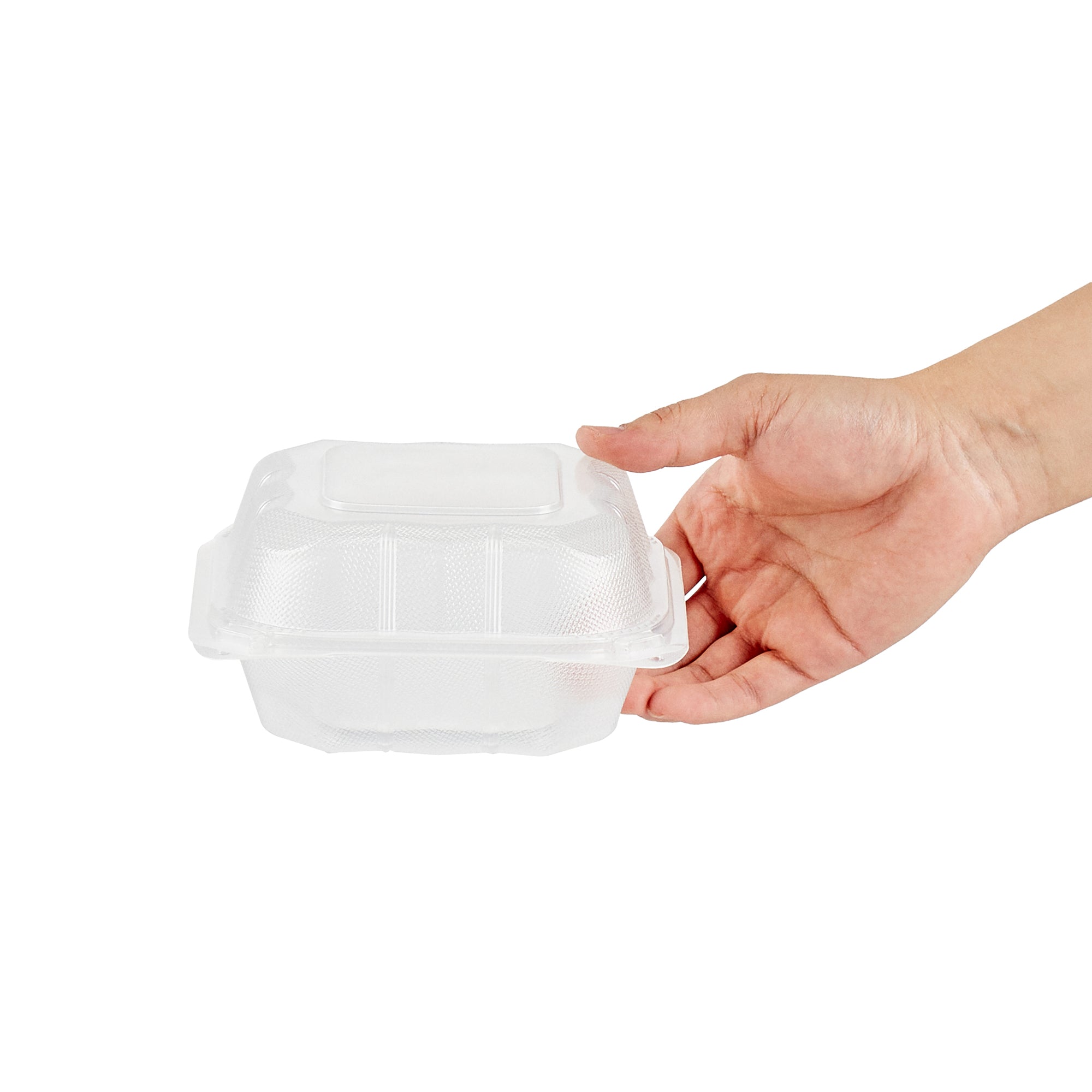 Chef 101 17 oz Square Clear Plastic Clamshell Container - Microwavable - 6" x 6" x 3" - 100 count box