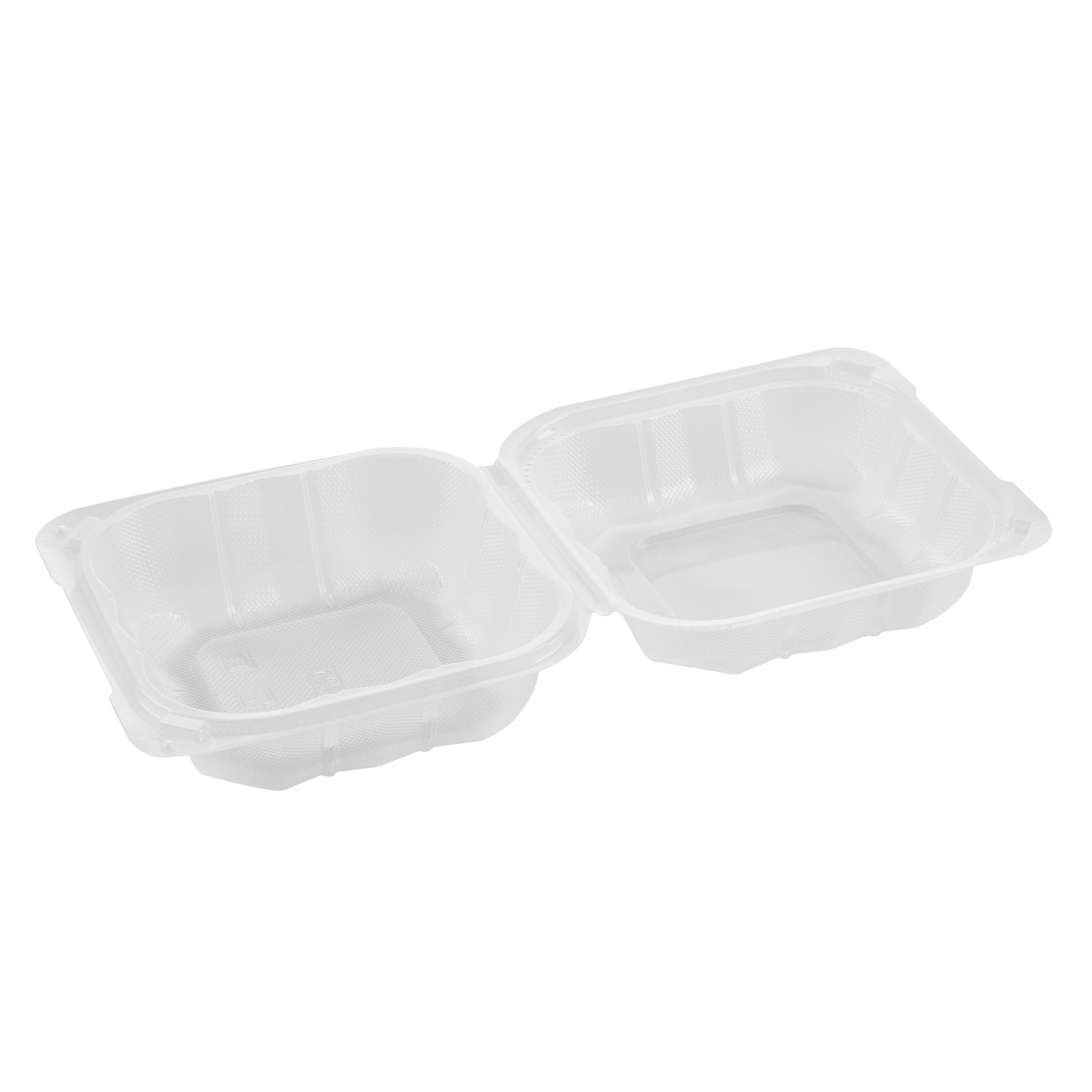 Chef 101 17 oz Square Clear Plastic Clamshell Container - Microwavable - 6" x 6" x 3" - 100 count box