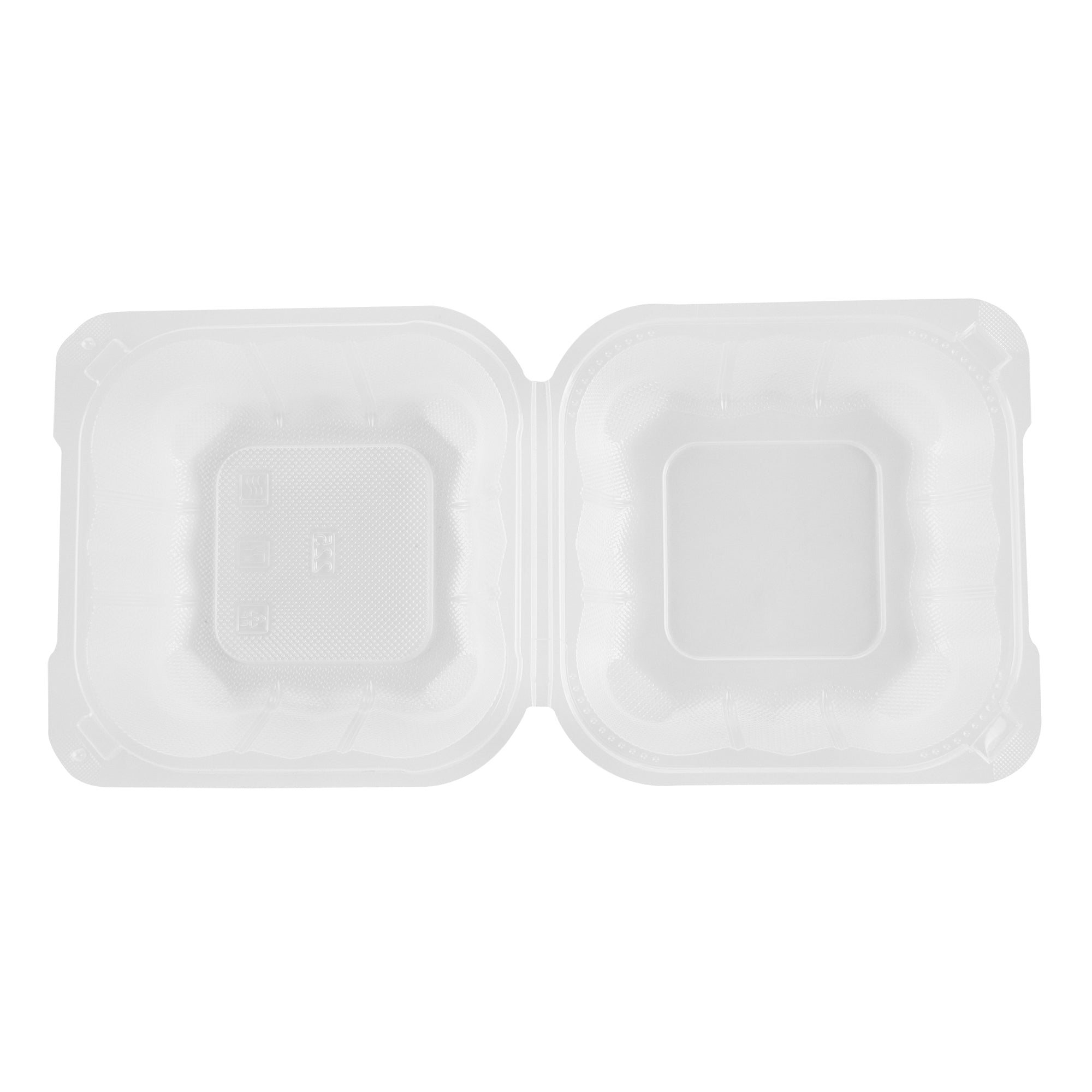 Chef 101 17 oz Square Clear Plastic Clamshell Container - Microwavable - 6" x 6" x 3" - 100 count box