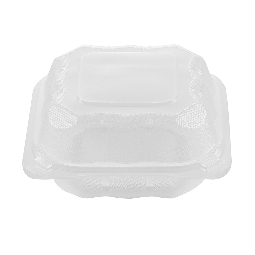 Chef 101 17 oz Square Clear Plastic Clamshell Container - Microwavable - 6" x 6" x 3" - 100 count box