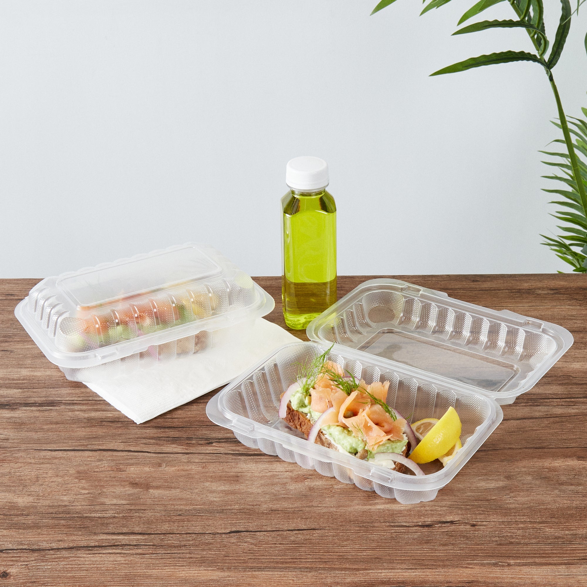 Chef 101 29 oz Rectangle Clear Plastic Clamshell Container - Microwavable - 9" x 6" x 2 3/4" - 50 count box