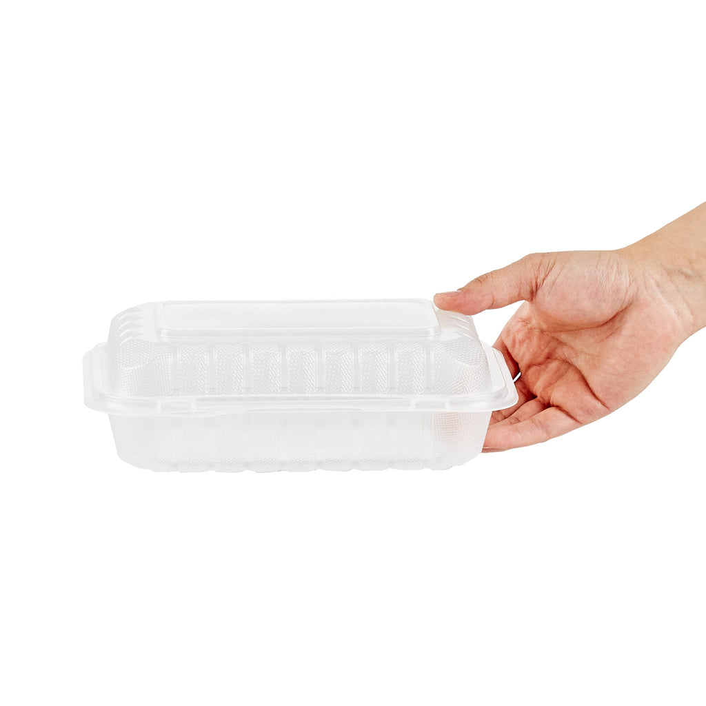 Chef 101 29 oz Rectangle Clear Plastic Clamshell Container - Microwavable - 9" x 6" x 2 3/4" - 50 count box