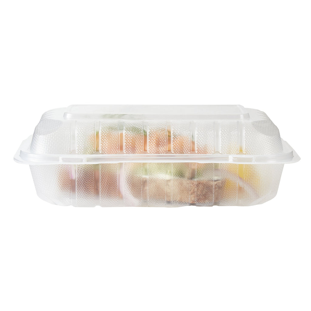 Chef 101 29 oz Rectangle Clear Plastic Clamshell Container - Microwavable - 9" x 6" x 2 3/4" - 100 count box