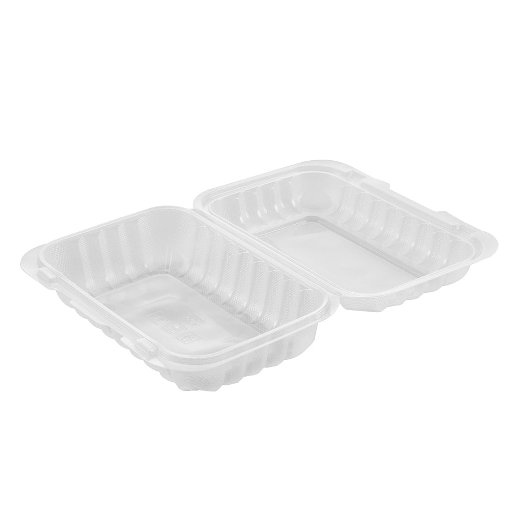 Chef 101 29 oz Rectangle Clear Plastic Clamshell Container - Microwavable - 9" x 6" x 2 3/4" - 100 count box