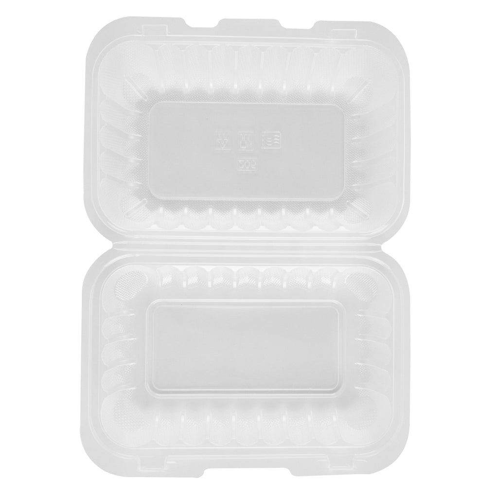 Chef 101 29 oz Rectangle Clear Plastic Clamshell Container - Microwavable - 9" x 6" x 2 3/4" - 100 count box