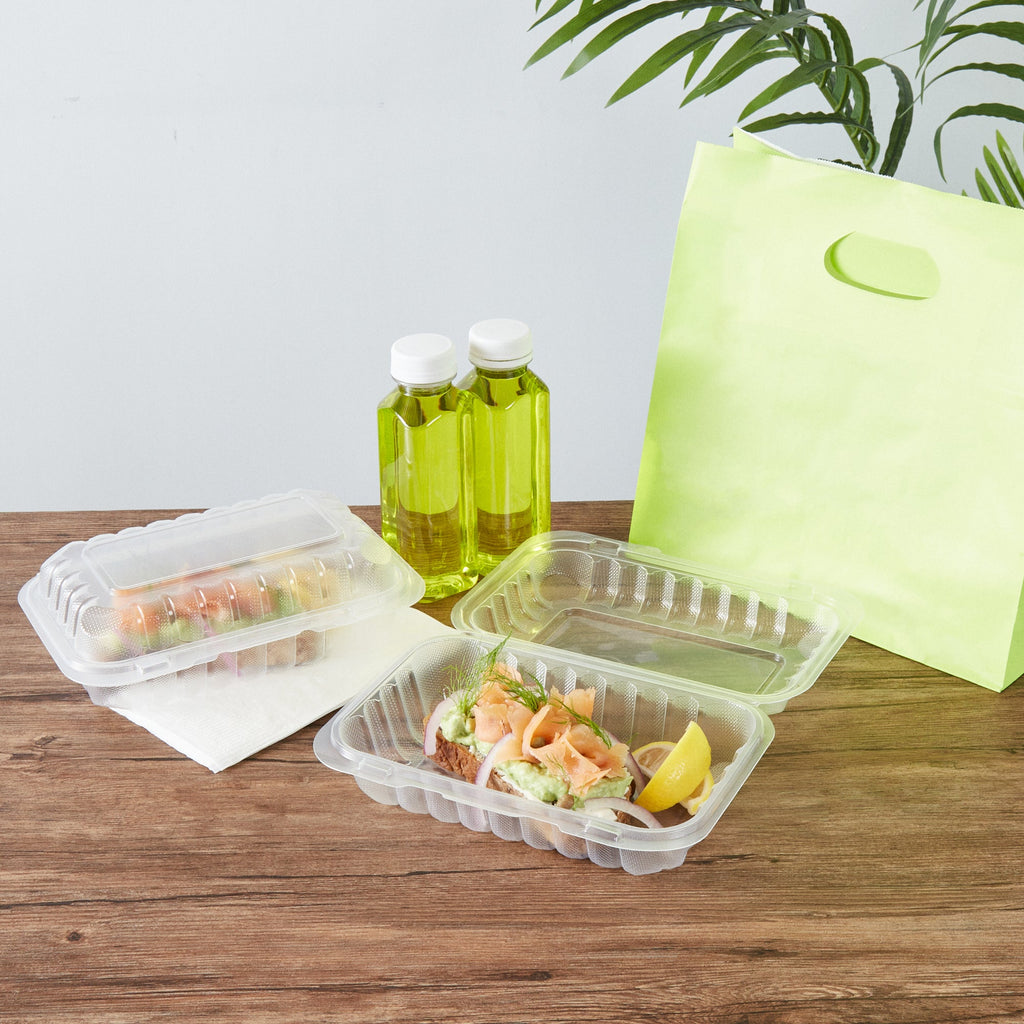 Chef 101 29 oz Rectangle Clear Plastic Clamshell Container - Microwavable - 9" x 6" x 2 3/4" - 100 count box