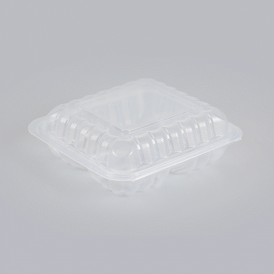 Chef 101 34 oz Square Clear Plastic Clamshell Container - 3 Compartments, Microwavable - 8" x 8" x 3" - 100 count box