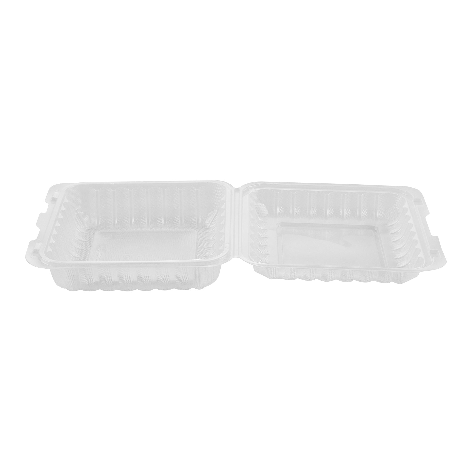 Chef 101 47 oz Square Clear Plastic Clamshell Container - Microwavable - 9" x 9" x 3 1/2" - 100 count box