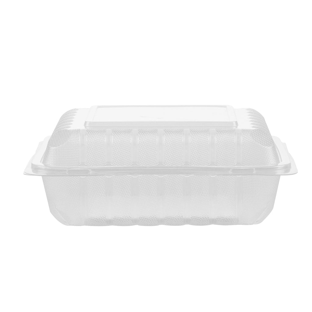 Chef 101 47 oz Square Clear Plastic Clamshell Container - Microwavable - 9" x 9" x 3 1/2" - 100 count box