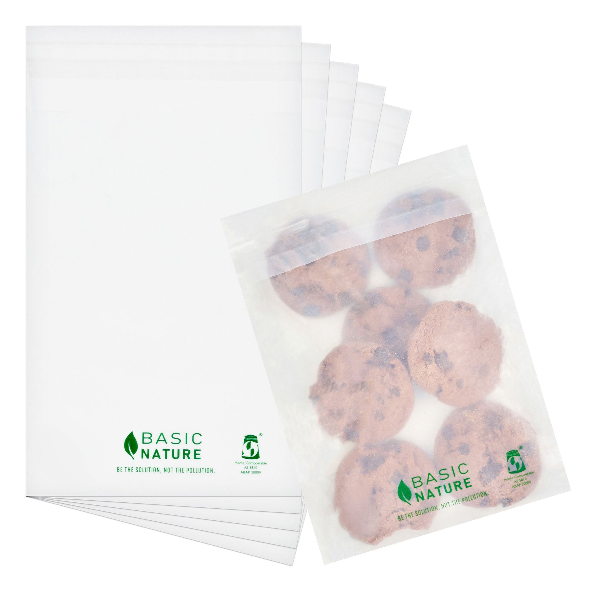 Basic Nature Translucent PLA Plastic / PBAT Lip and Tape Bag - Self-Sealing, Compostable - 7" x 5" - 100 count box